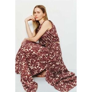 Vanessa Bruno Burgundy Abstract Swirl Print Tiered Maxi Skirt